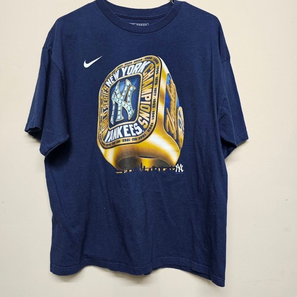 Nike Team New York Yankees Championship Ring Graphic T-Shirt Men's L Blue