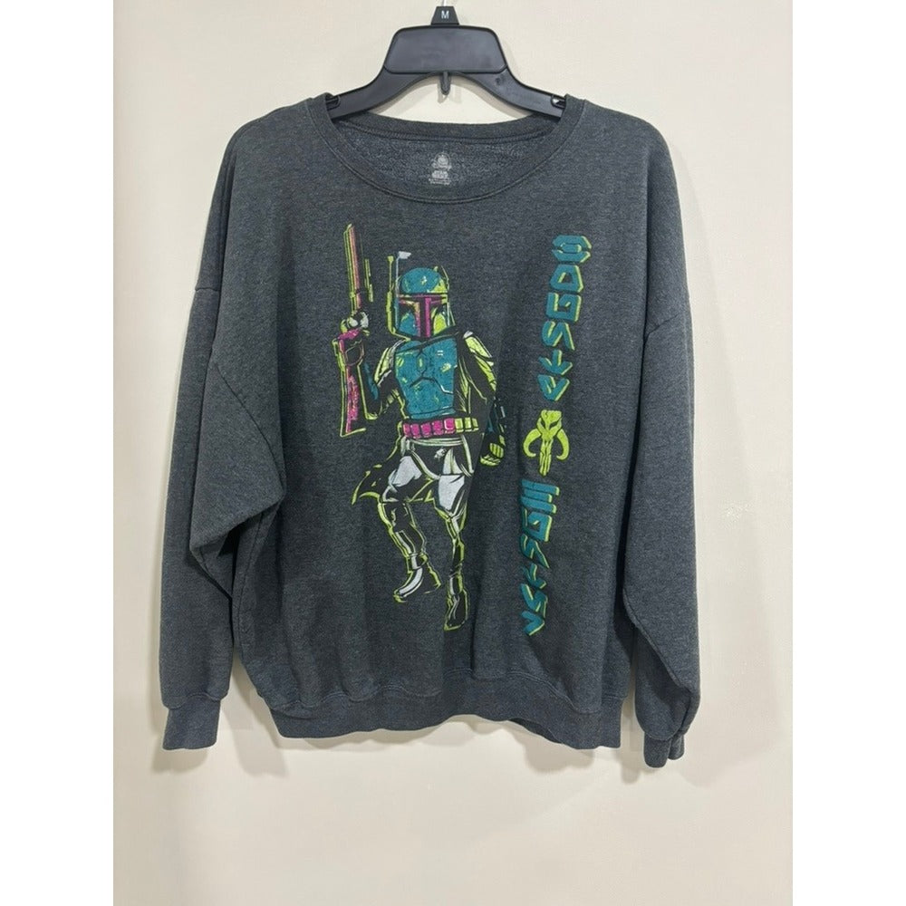 Disney Star Wars Boba Fett Sweatshirt XL Neon Graphic Crewneck Pullover