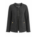 Catherine Malandrino Womens Charcoal Grey Fringe Tweed Open Front Jacket Size 10