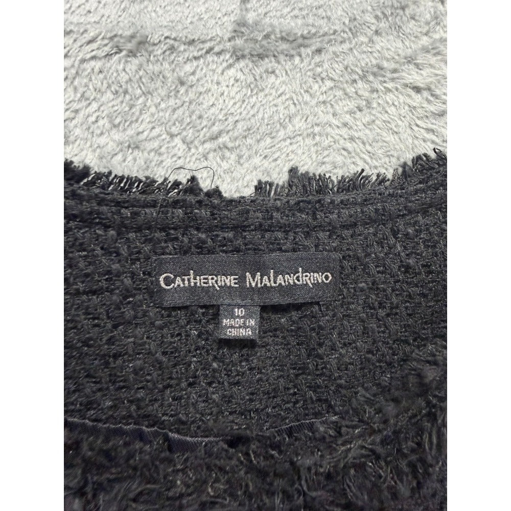 Catherine Malandrino Womens Charcoal Grey Fringe Tweed Open Front Jacket Size 10