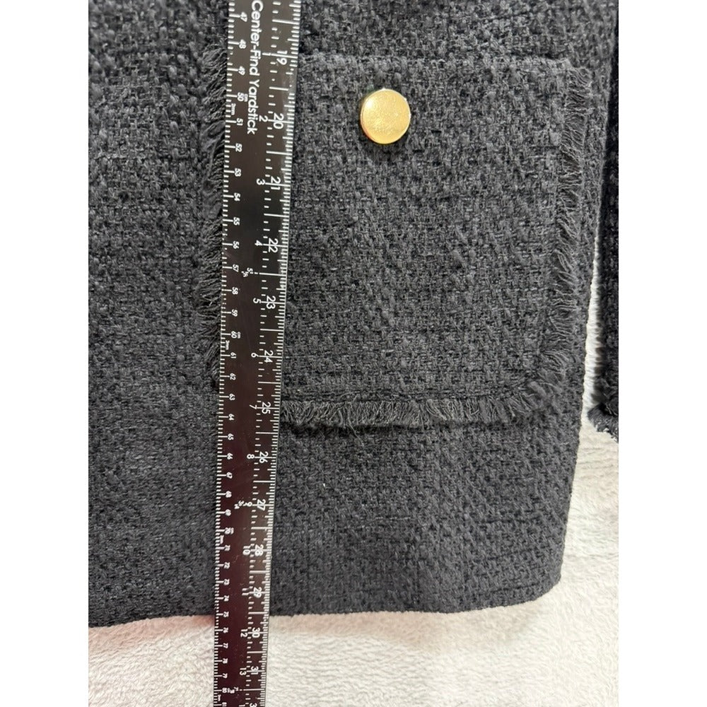 Catherine Malandrino Womens Charcoal Grey Fringe Tweed Open Front Jacket Size 10