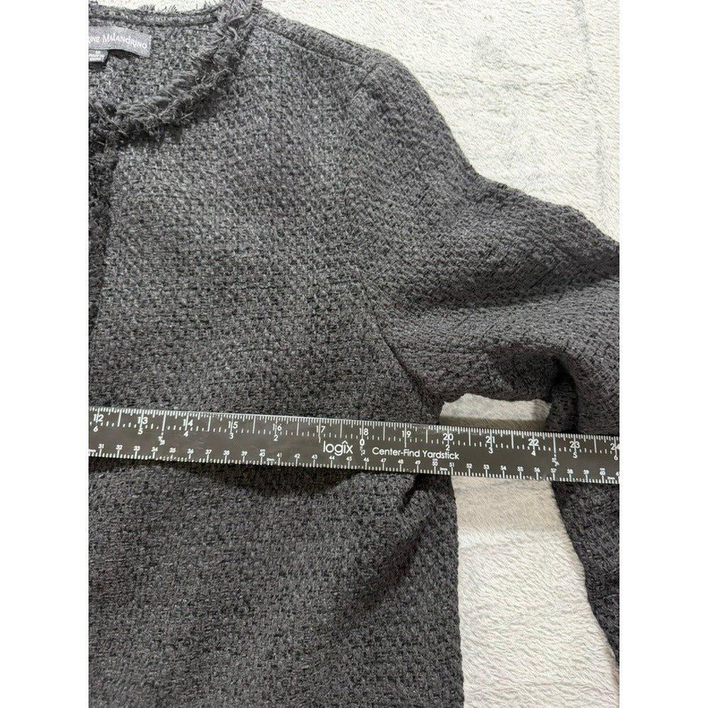 Catherine Malandrino Womens Charcoal Grey Fringe Tweed Open Front Jacket Size 10