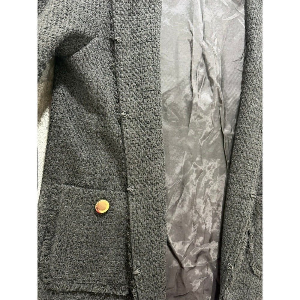 Catherine Malandrino Womens Charcoal Grey Fringe Tweed Open Front Jacket Size 10