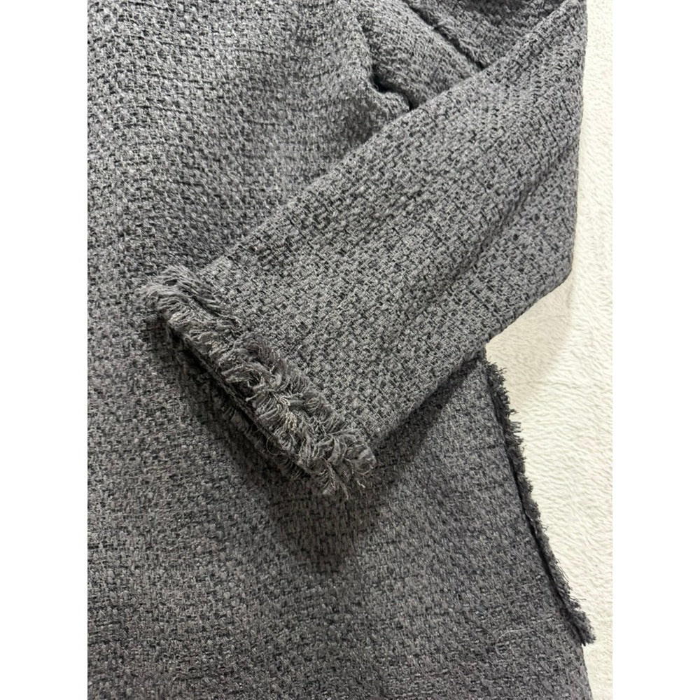 Catherine Malandrino Womens Charcoal Grey Fringe Tweed Open Front Jacket Size 10