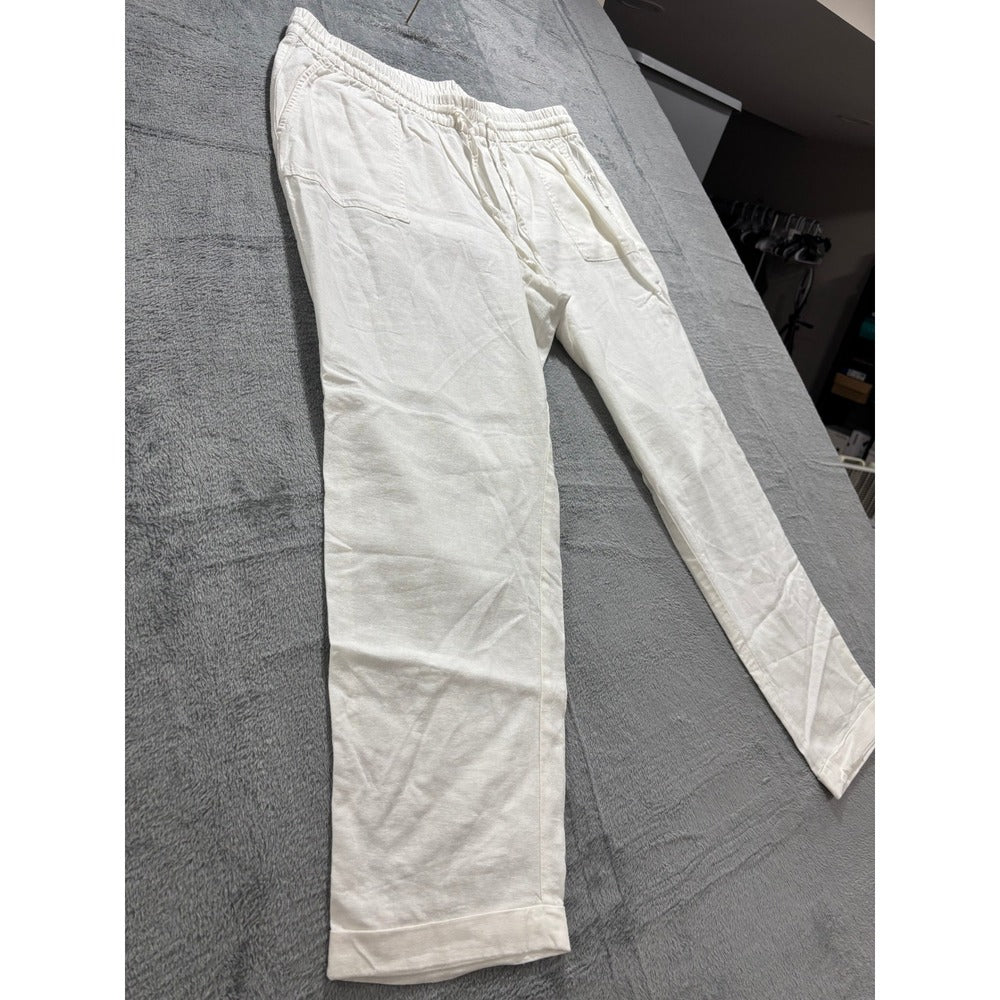 Old Navy Large Tall White Linen Blend Relaxed Pants Womens Boho Casual Cozy