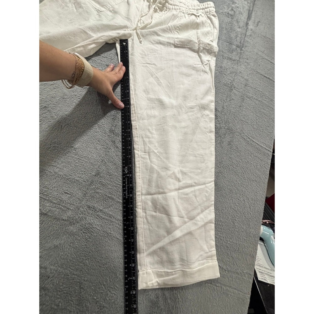 Old Navy Large Tall White Linen Blend Relaxed Pants Womens Boho Casual Cozy