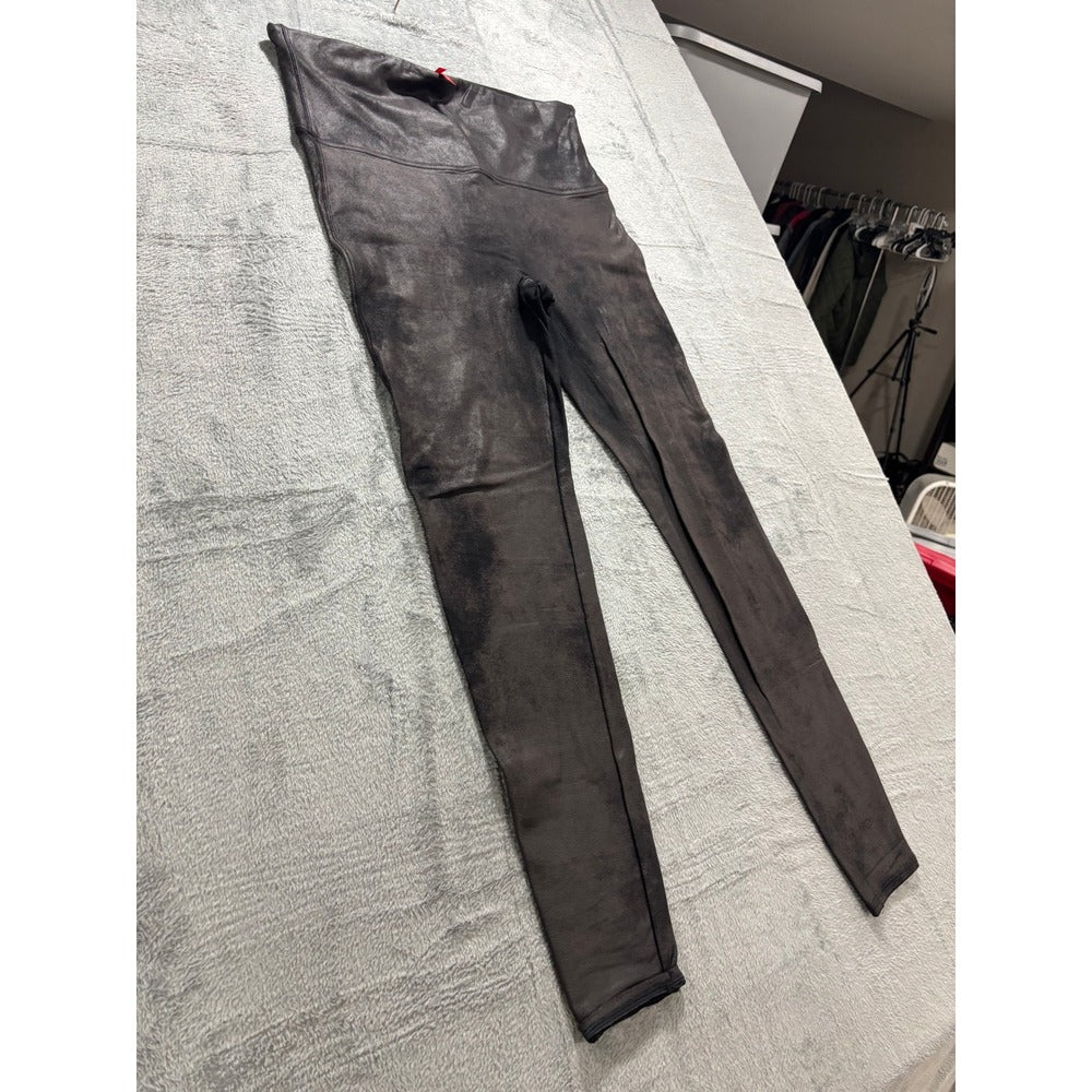 Spanx 2X Tall Black Faux Leather Leggings Womens Casual Athleisure Slim Fit