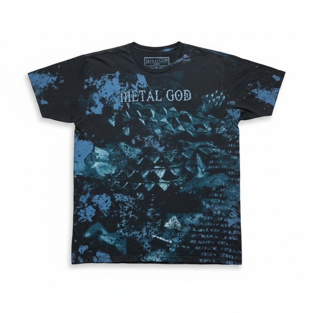 Metal God Apparel Graphic Tee L Blue Grunge All Over Print USA Made AOP