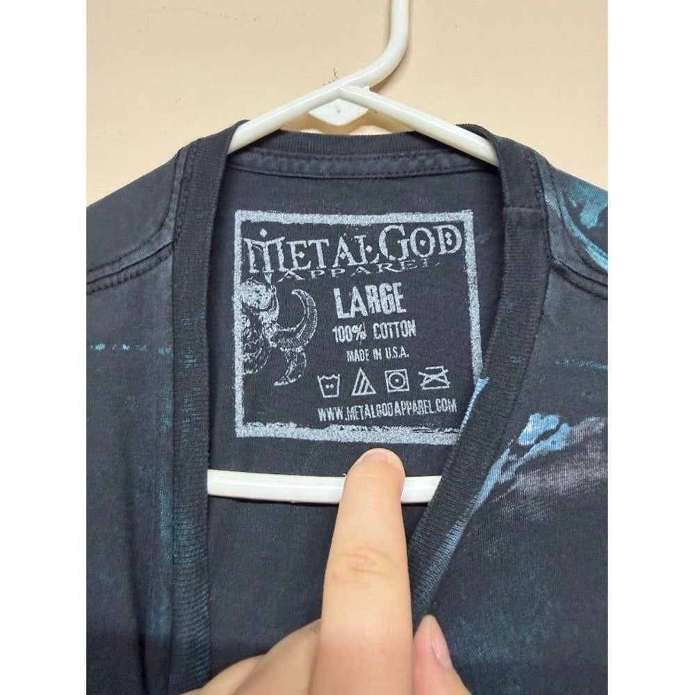 Metal God Apparel Graphic Tee L Blue Grunge All Over Print USA Made AOP