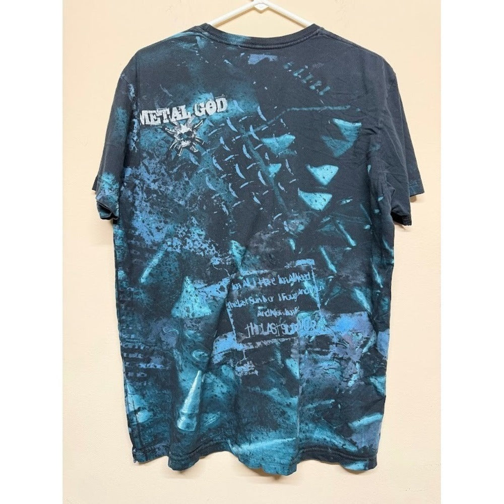 Metal God Apparel Graphic Tee L Blue Grunge All Over Print USA Made AOP