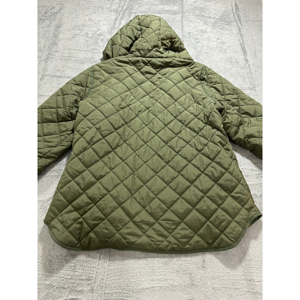 Old Navy XL Olive Green Quilted Hooded Zip Jacket Womens Patch Pockets