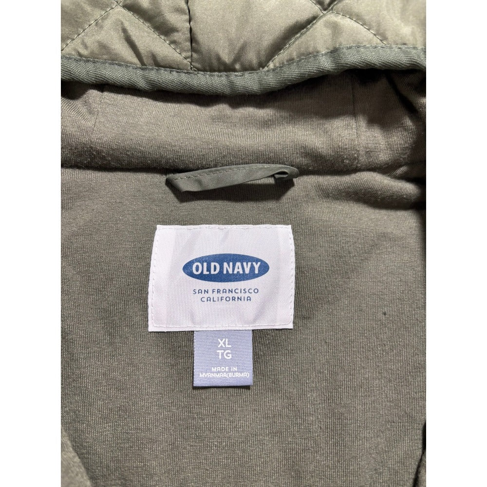 Old Navy XL Olive Green Quilted Hooded Zip Jacket Womens Patch Pockets