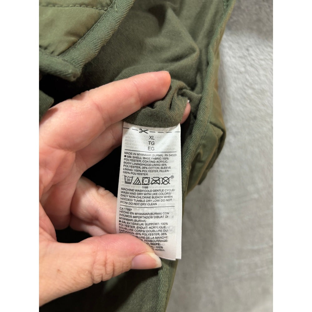 Old Navy XL Olive Green Quilted Hooded Zip Jacket Womens Patch Pockets