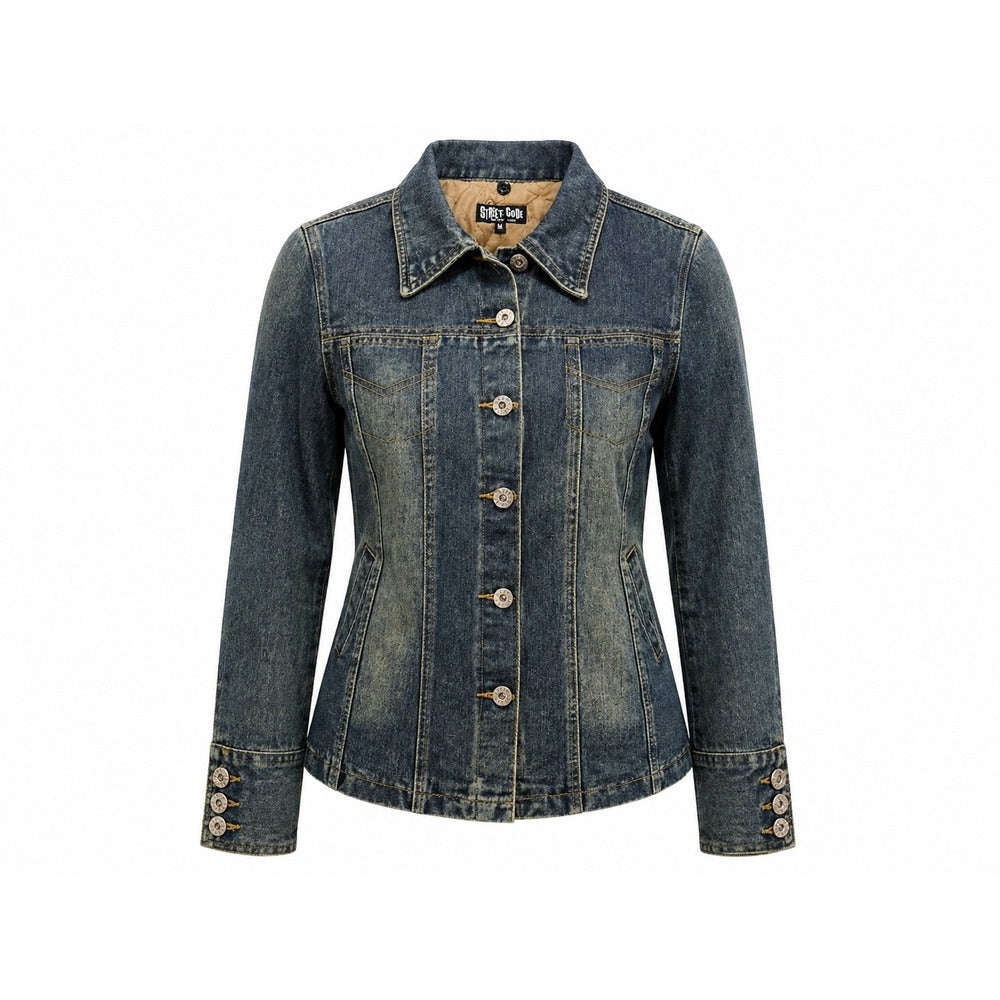 Street Code New York Womens Medium Blue Quilted Lined Denim Jacket Button Up M