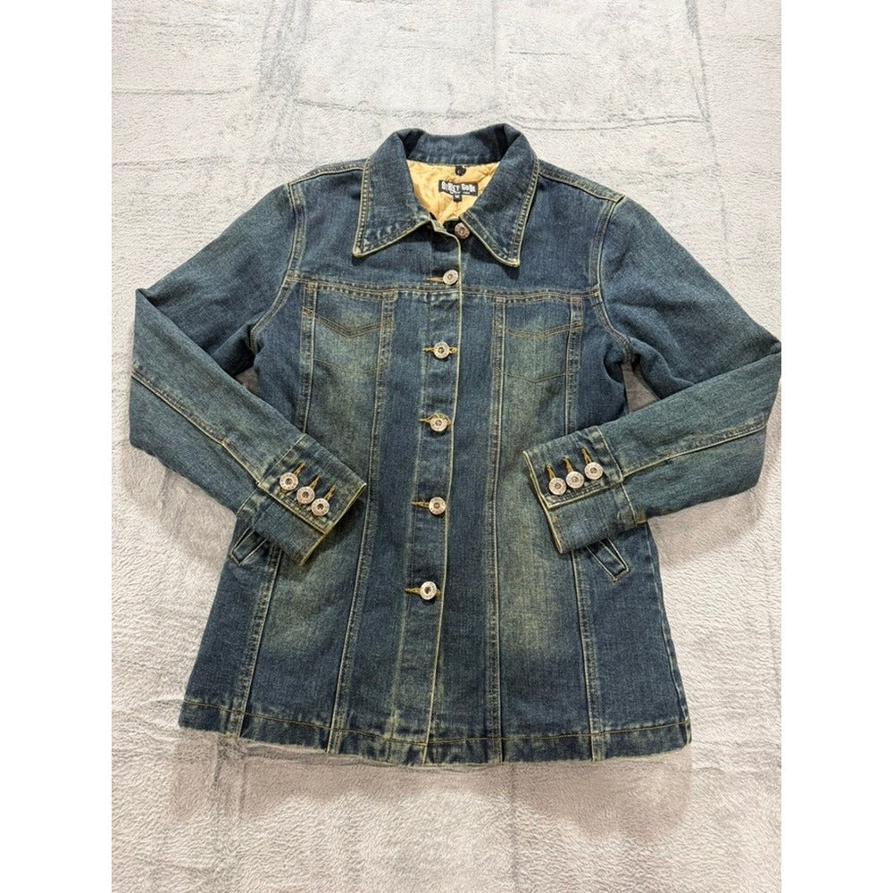 Street Code New York Womens Medium Blue Quilted Lined Denim Jacket Button Up M