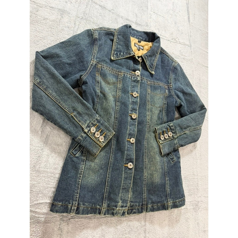 Street Code New York Womens Medium Blue Quilted Lined Denim Jacket Button Up M