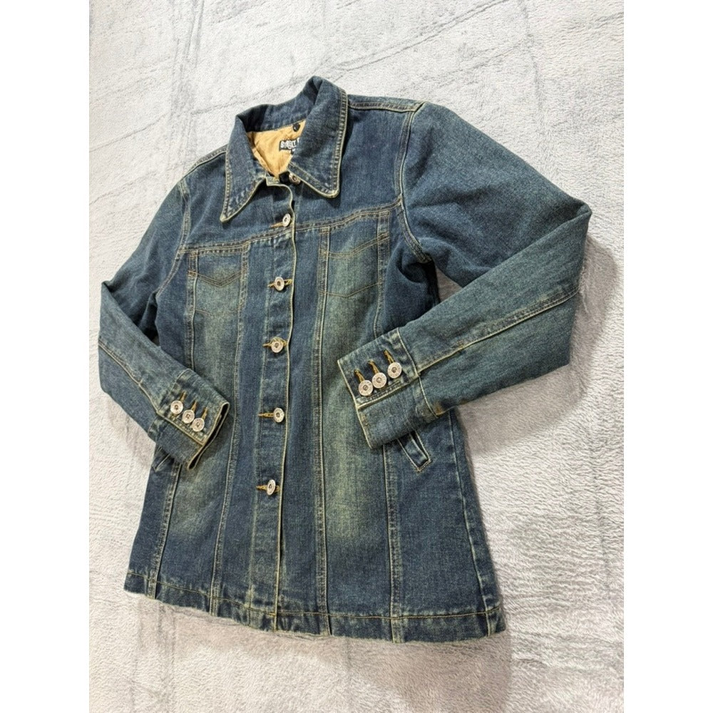Street Code New York Womens Medium Blue Quilted Lined Denim Jacket Button Up M