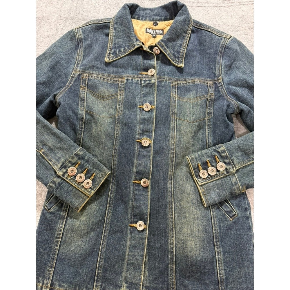 Street Code New York Womens Medium Blue Quilted Lined Denim Jacket Button Up M