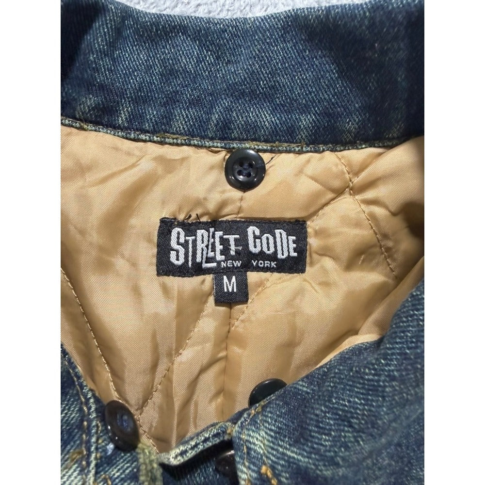 Street Code New York Womens Medium Blue Quilted Lined Denim Jacket Button Up M