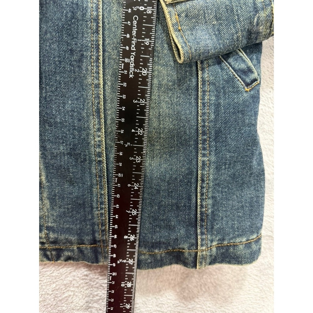 Street Code New York Womens Medium Blue Quilted Lined Denim Jacket Button Up M