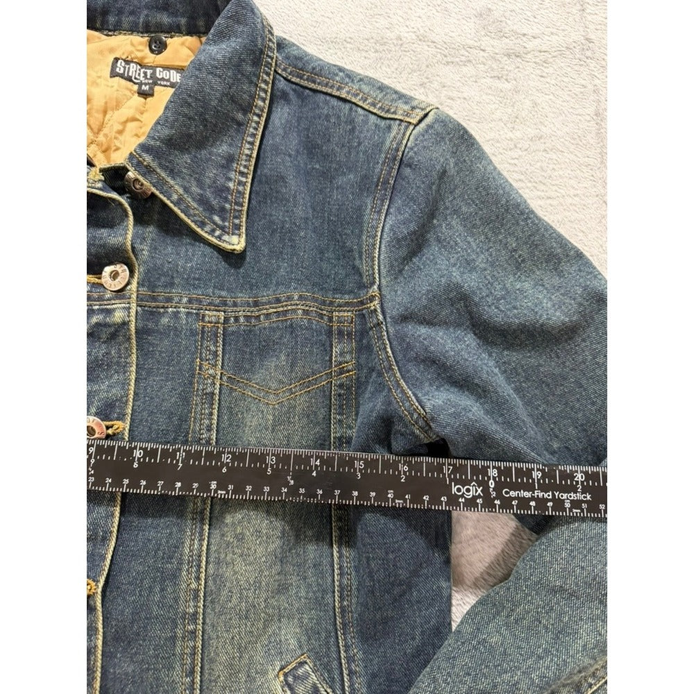 Street Code New York Womens Medium Blue Quilted Lined Denim Jacket Button Up M