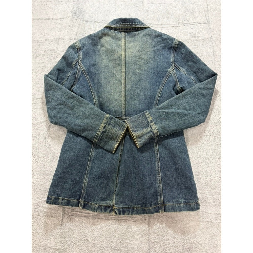 Street Code New York Womens Medium Blue Quilted Lined Denim Jacket Button Up M