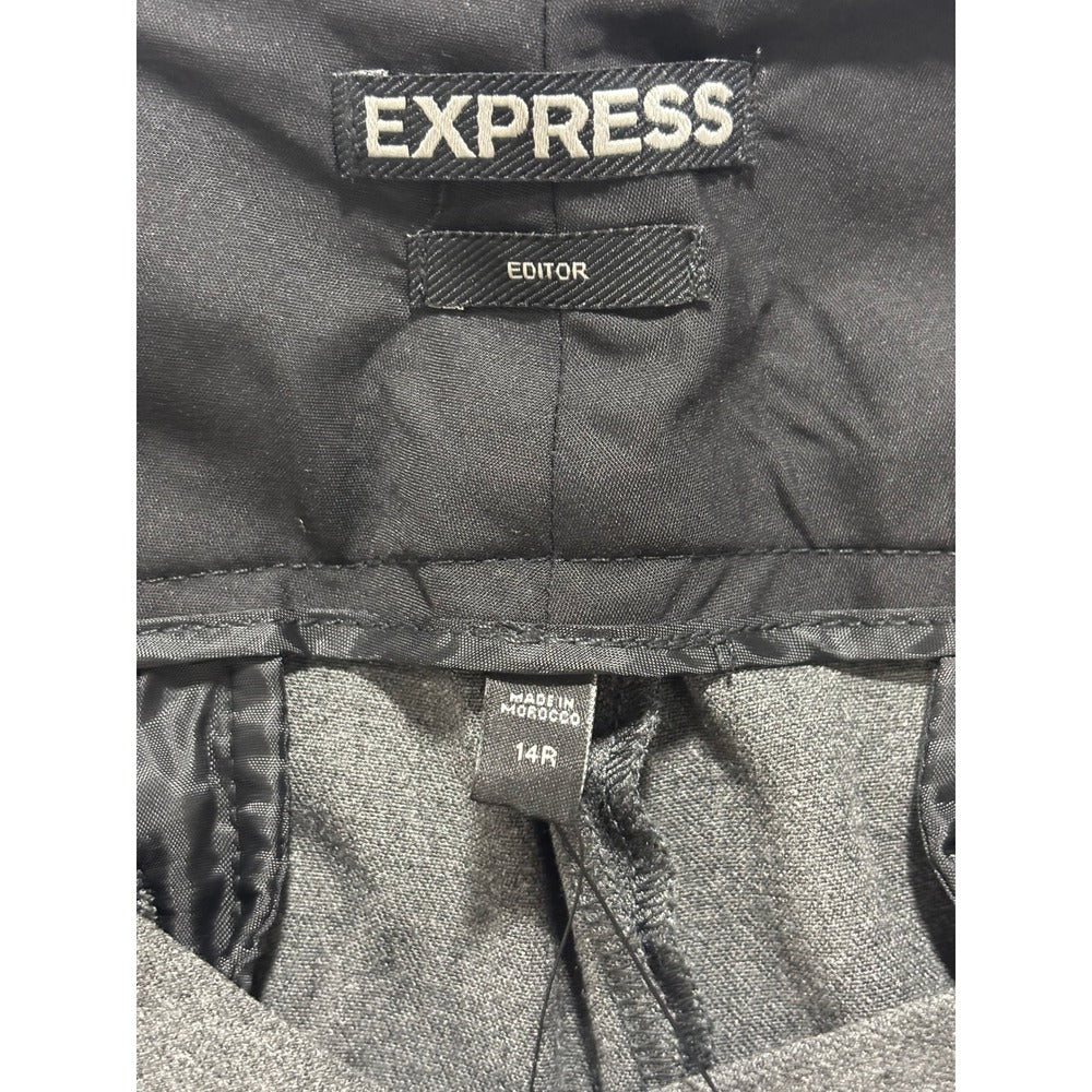 Express 14R Gray Editor Wide Waistband Flare Leg Pants Womens Trousers NWT