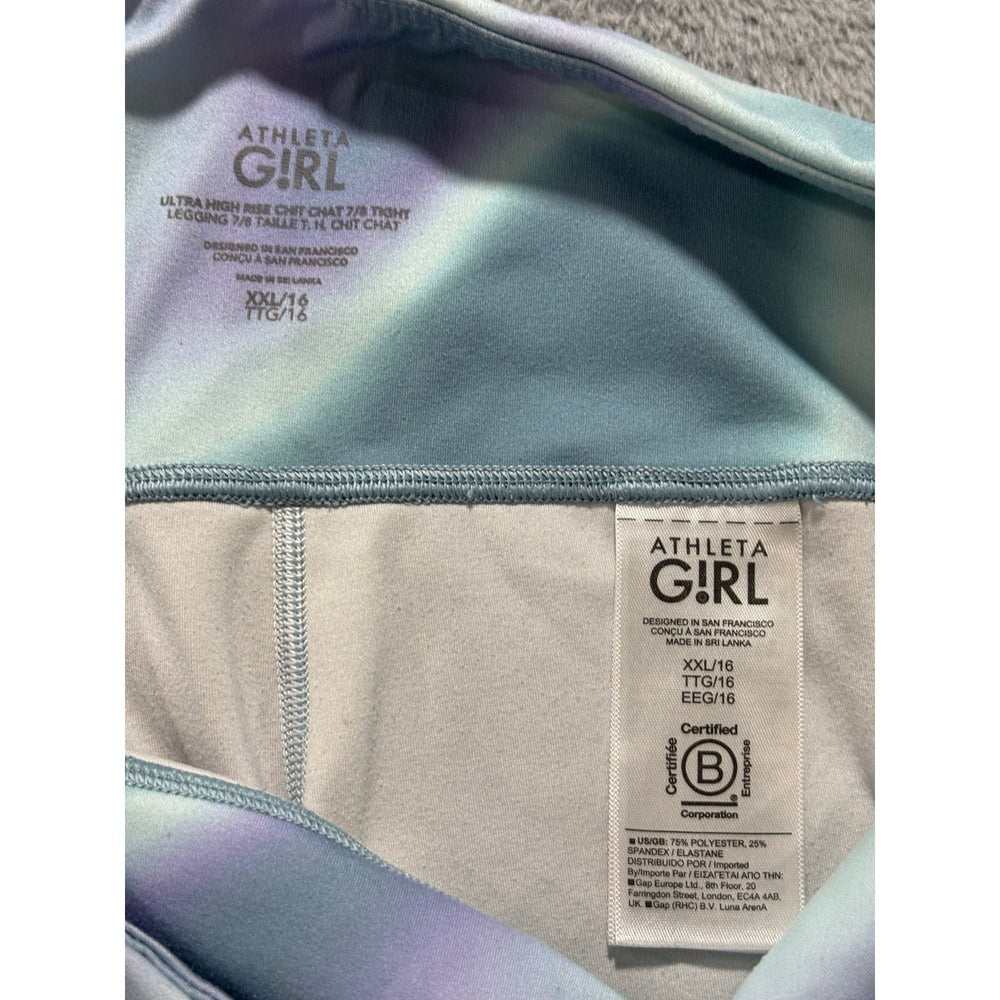 Athleta Girl XXL/16 Blue Purple Tie Dye Ultra High Rise Chit Chat 7/8 Tight