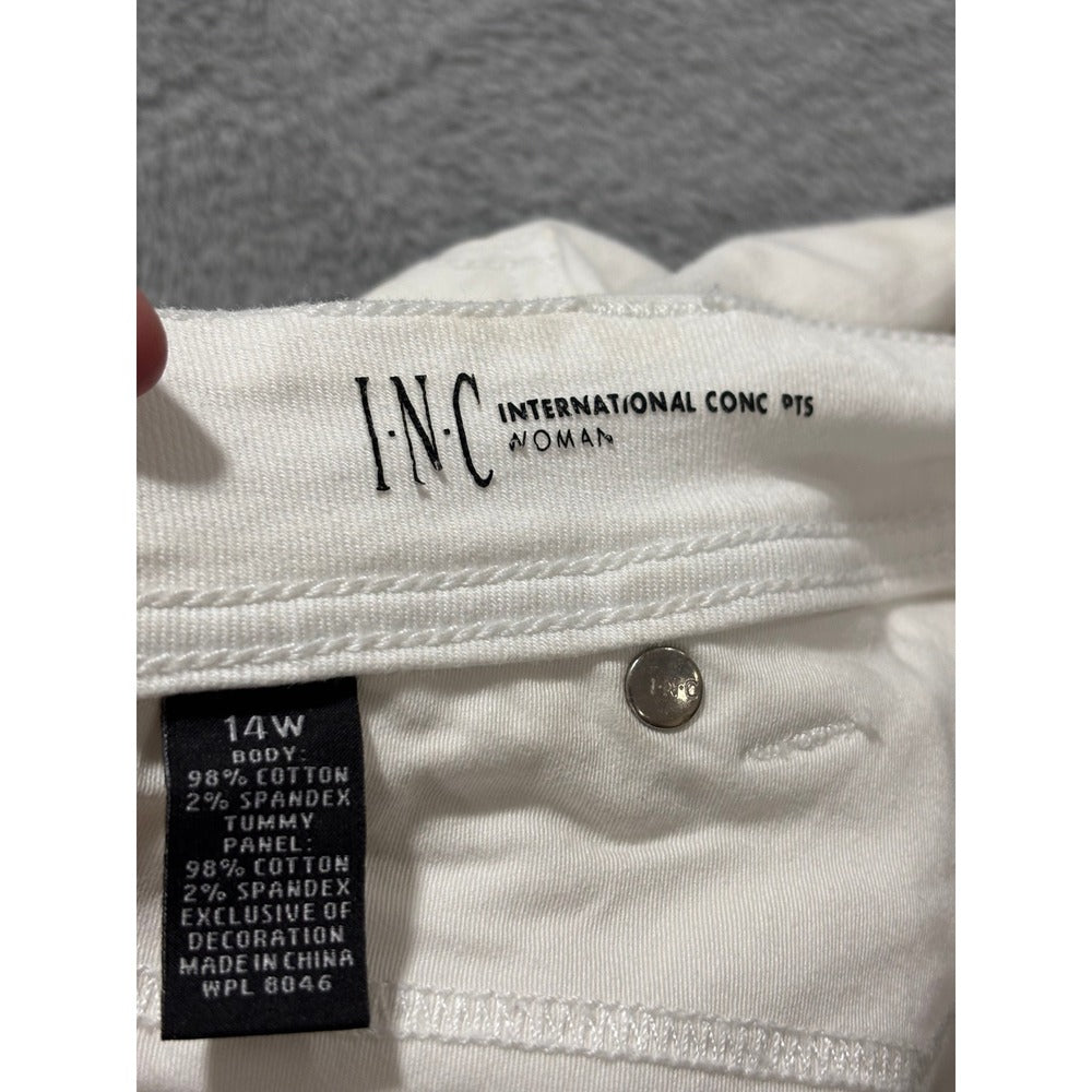 INC 14W White Straight Leg Slim Tech Crop Jeans Womens Casual Minimalist