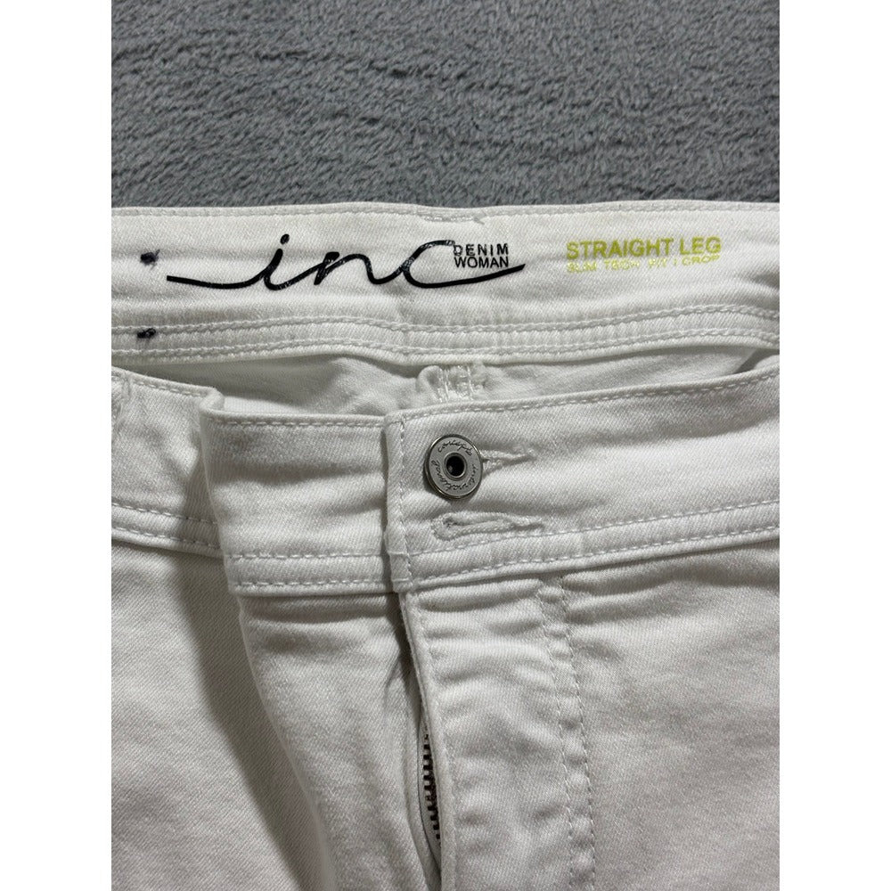 INC 14W White Straight Leg Slim Tech Crop Jeans Womens Casual Minimalist