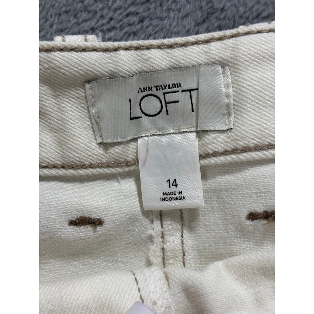 Ann Taylor LOFT 14 White Denim Mini Skirt Raw Hem Womens Casual