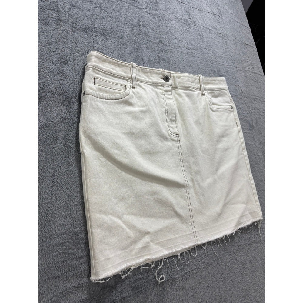 Ann Taylor LOFT 14 White Denim Mini Skirt Raw Hem Womens Casual