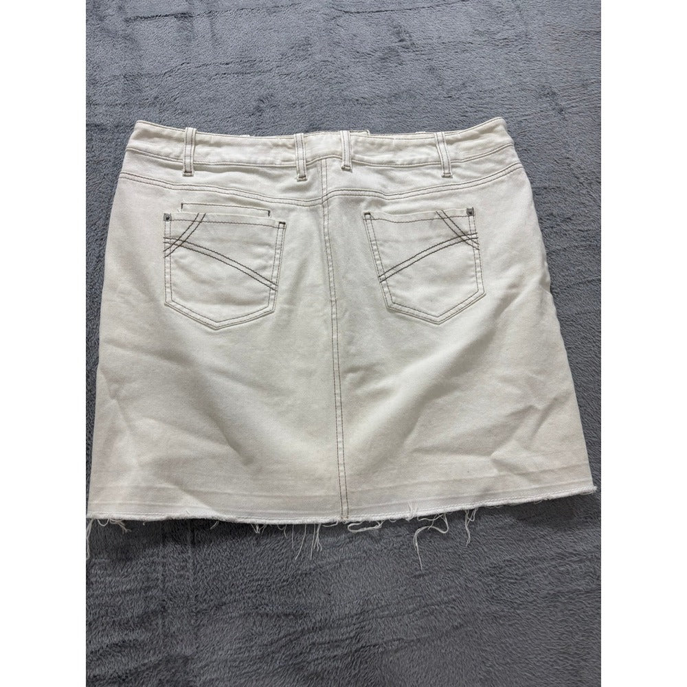 Ann Taylor LOFT 14 White Denim Mini Skirt Raw Hem Womens Casual