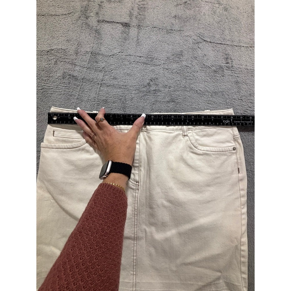 Ann Taylor LOFT 14 White Denim Mini Skirt Raw Hem Womens Casual