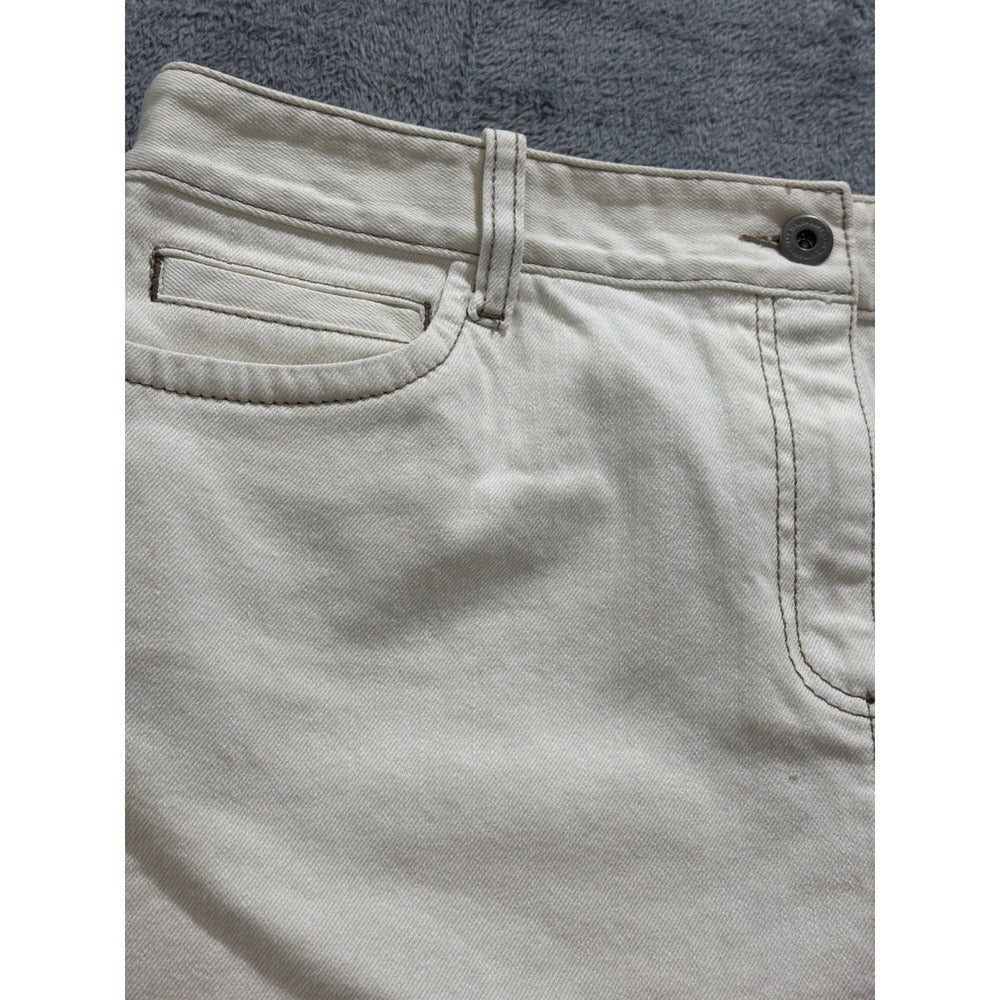 Ann Taylor LOFT 14 White Denim Mini Skirt Raw Hem Womens Casual