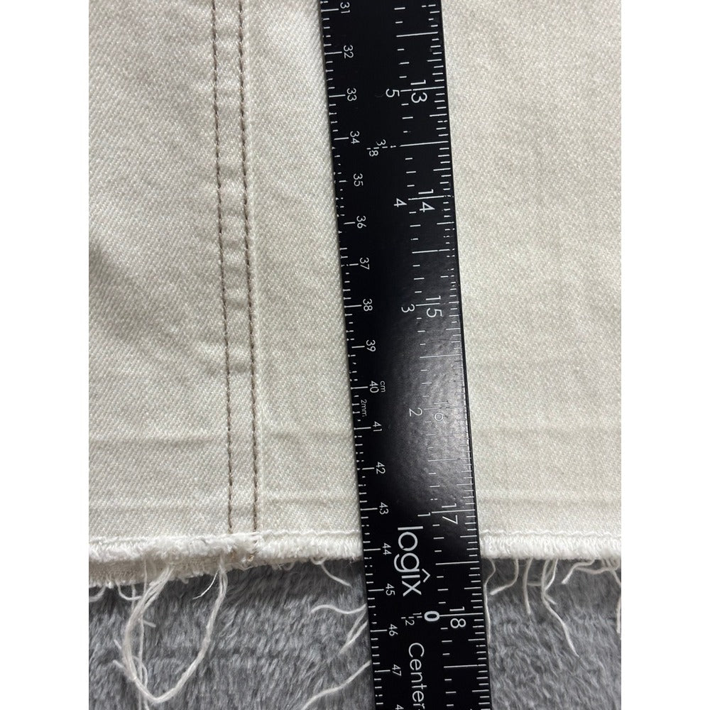 Ann Taylor LOFT 14 White Denim Mini Skirt Raw Hem Womens Casual
