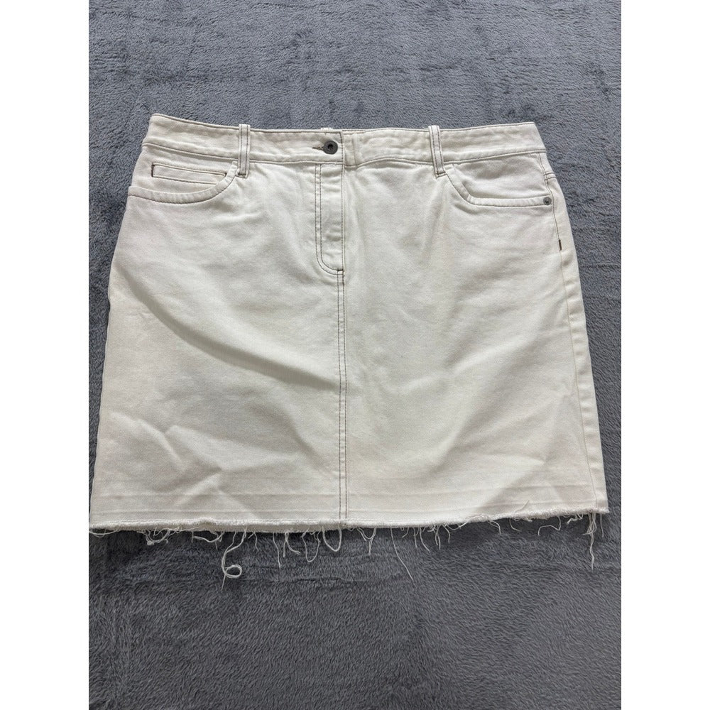 Ann Taylor LOFT 14 White Denim Mini Skirt Raw Hem Womens Casual