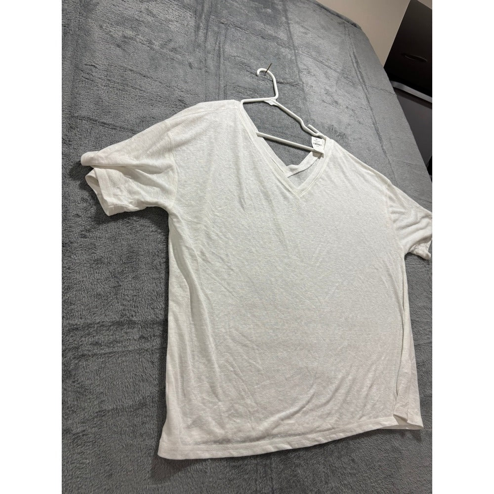 Gap XL White Gray Linen Blend V-Neck T-Shirt Womens 2 Pack Casual Cozy