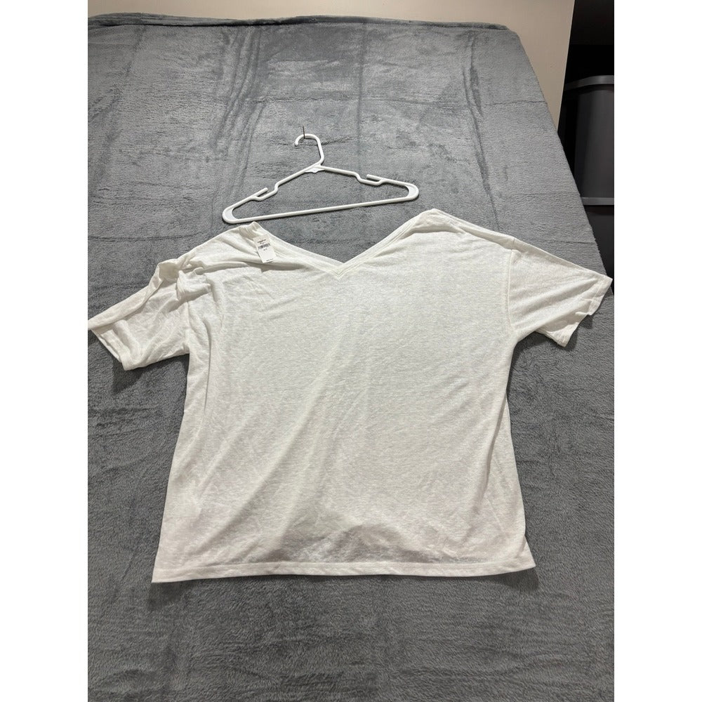 Gap XL White Gray Linen Blend V-Neck T-Shirt Womens 2 Pack Casual Cozy