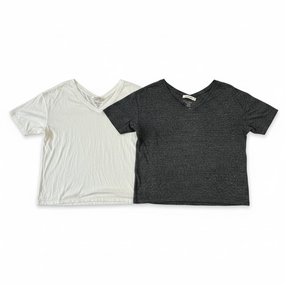 Gap XL White Gray Linen Blend V-Neck T-Shirt Womens 2 Pack Casual Cozy