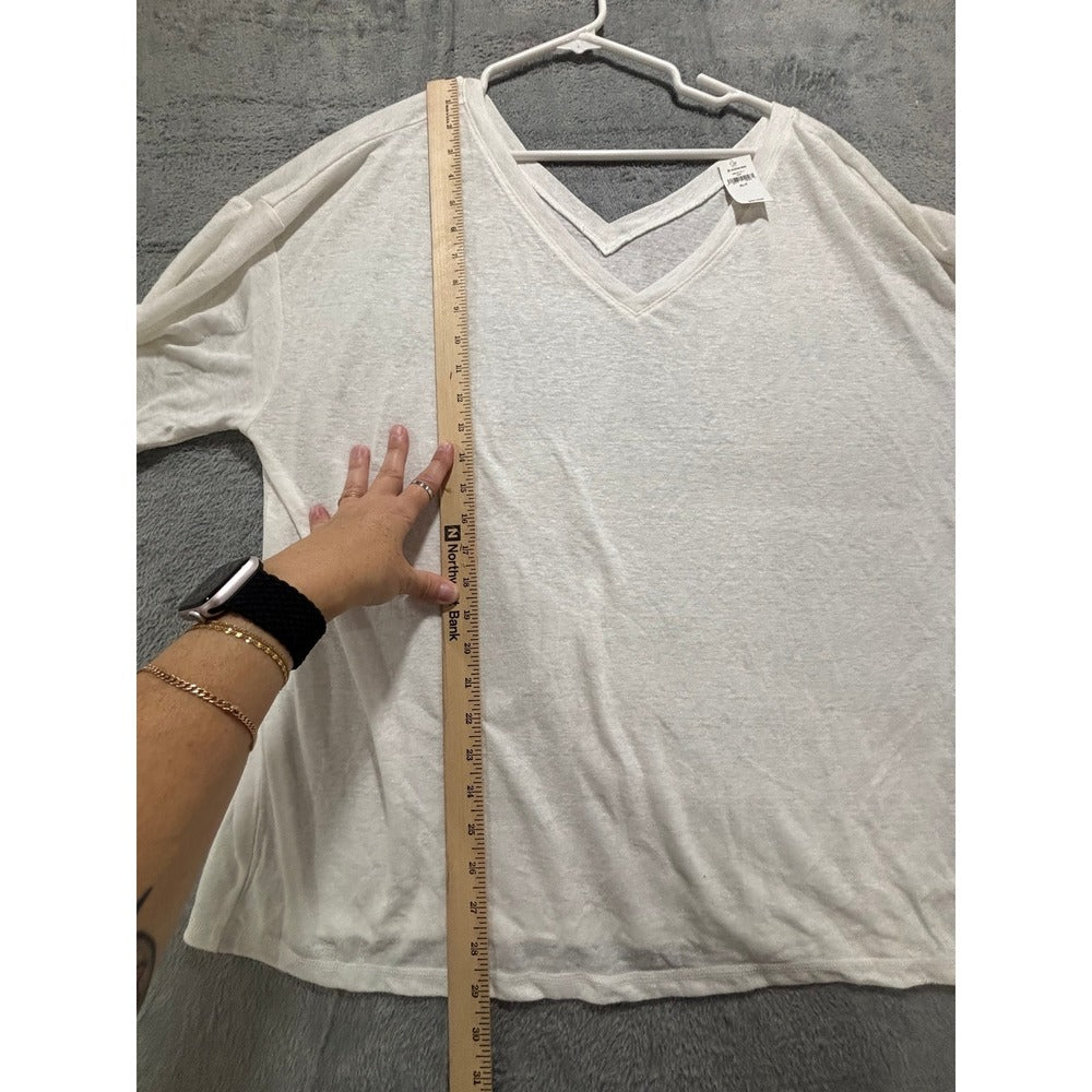 Gap XL White Gray Linen Blend V-Neck T-Shirt Womens 2 Pack Casual Cozy