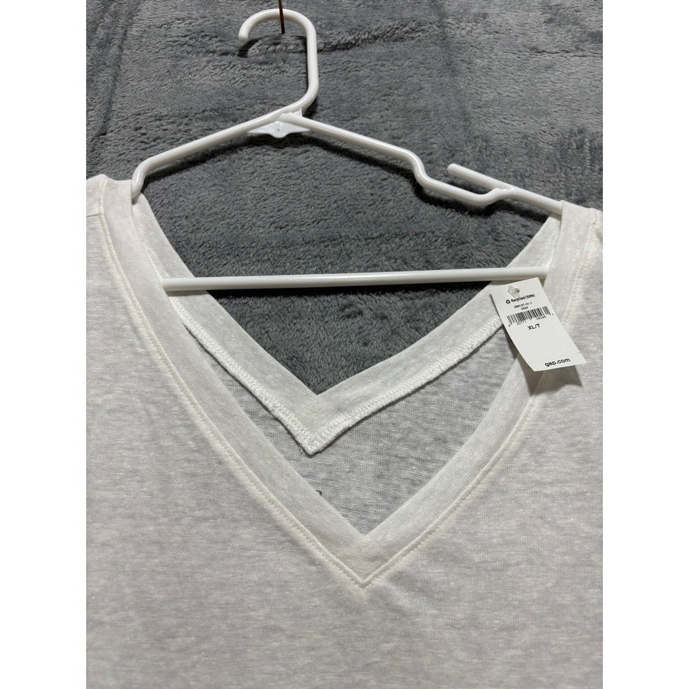 Gap XL White Gray Linen Blend V-Neck T-Shirt Womens 2 Pack Casual Cozy