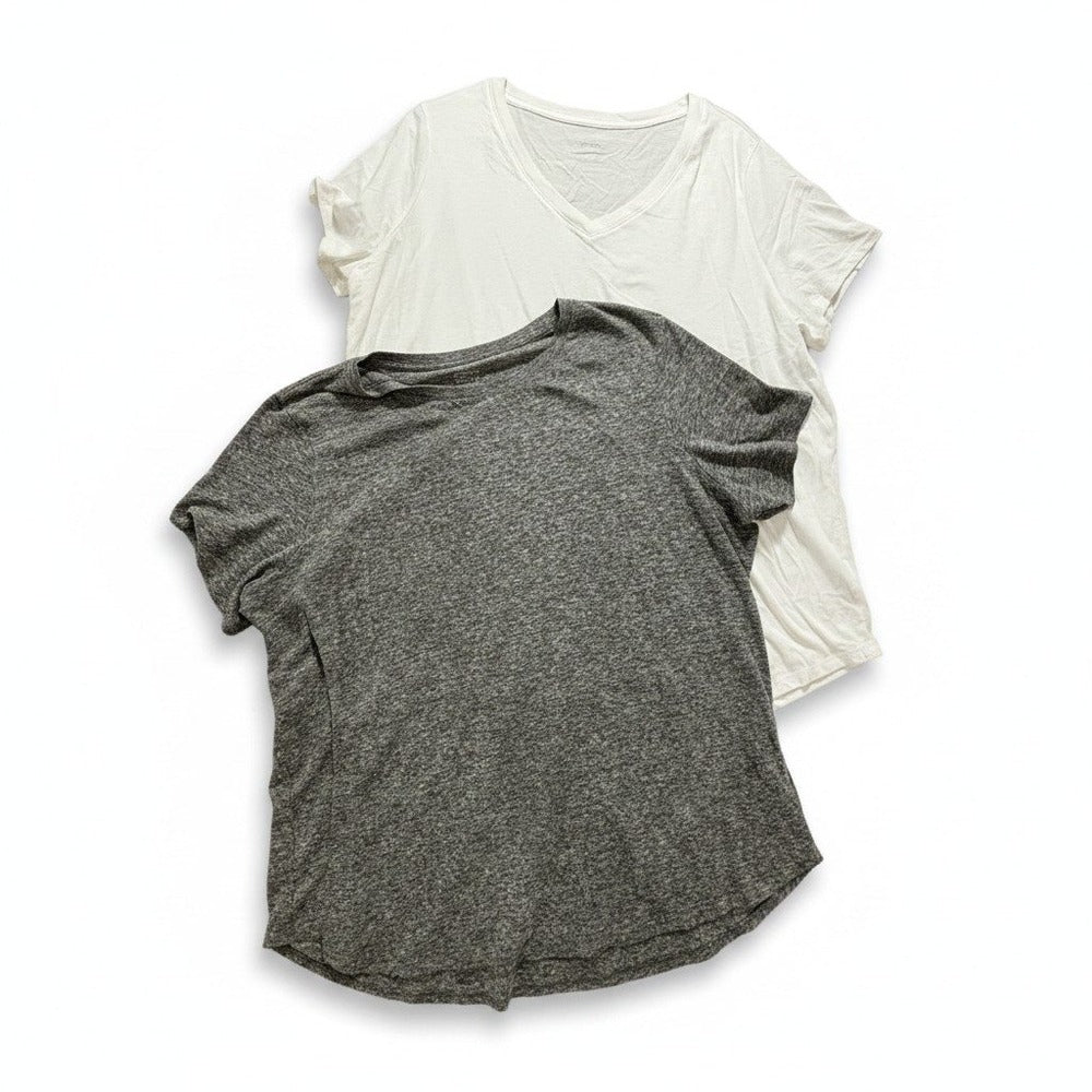 Old Navy XXL Tall Gray White T-Shirt Lot 2 Womens Casual Basic Everyday