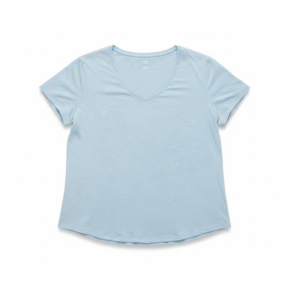 GAP XXL Light Blue V-Neck Easy Tee Womens Short Sleeve Casual Cotton Shirt