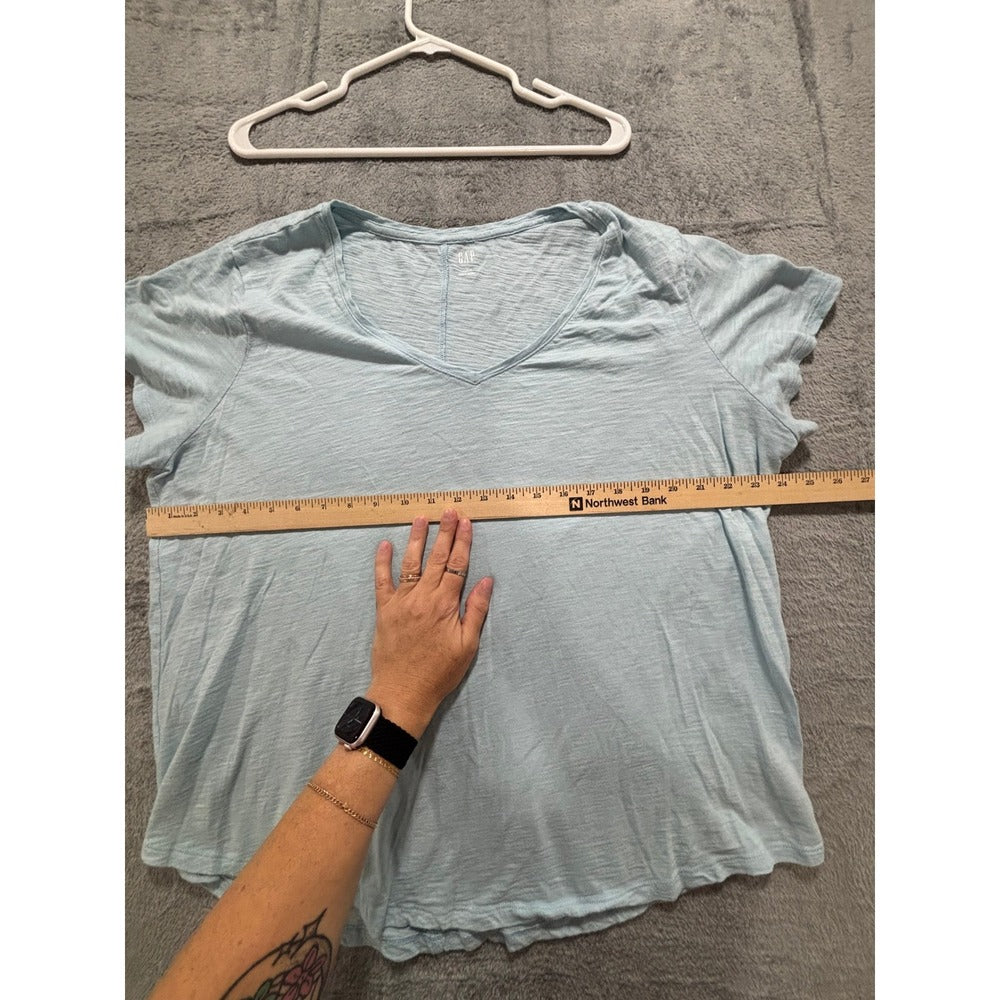 GAP XXL Light Blue V-Neck Easy Tee Womens Short Sleeve Casual Cotton Shirt