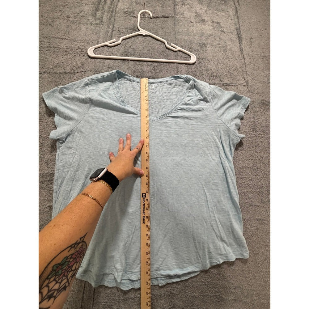 GAP XXL Light Blue V-Neck Easy Tee Womens Short Sleeve Casual Cotton Shirt