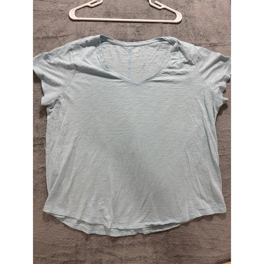 GAP XXL Light Blue V-Neck Easy Tee Womens Short Sleeve Casual Cotton Shirt