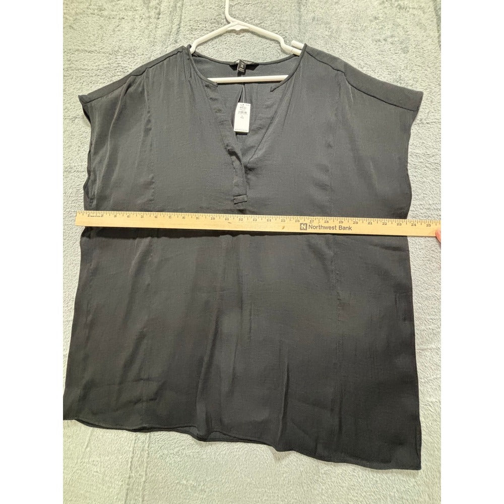 Banana Republic XL Womens Black V-Neck Blouse Minimalist Professional Casual