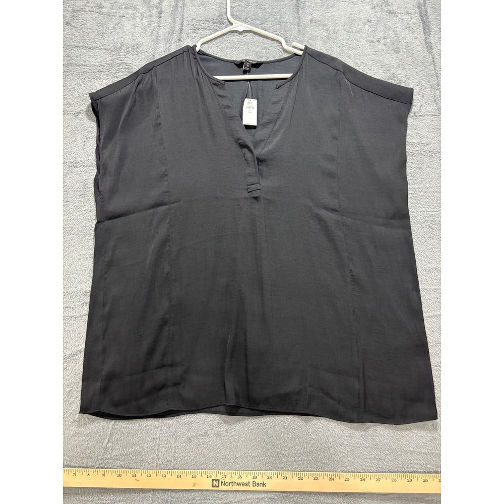 Banana Republic XL Womens Black V-Neck Blouse Minimalist Professional Casual