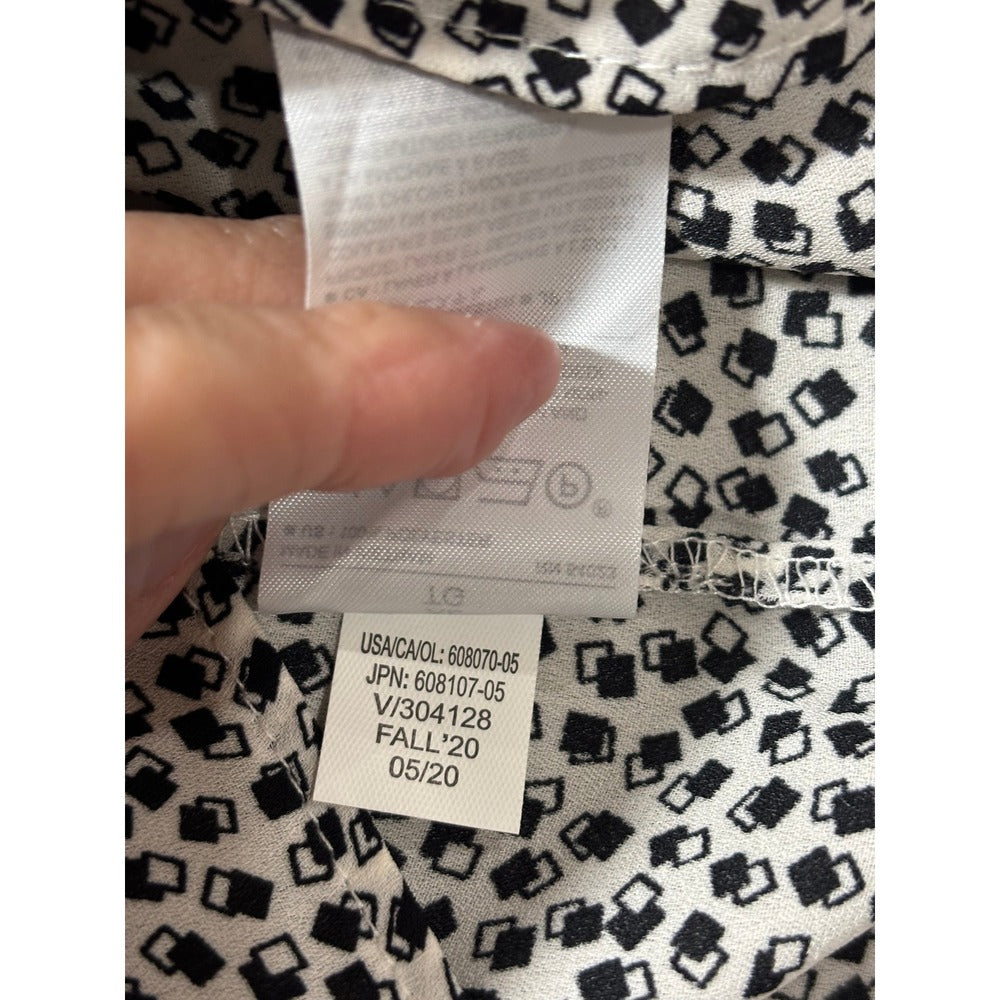 Banana Republic XL Womens White Black Geometric Blouse Casual Preppy NWT